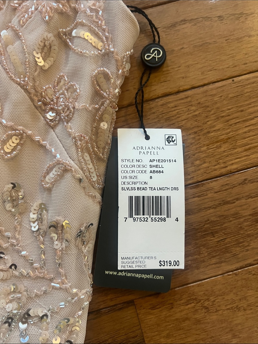 Adrianna Papell Blush Midi Dress with Pink and Silver Beaded Embroidery - Picture 2 of 5